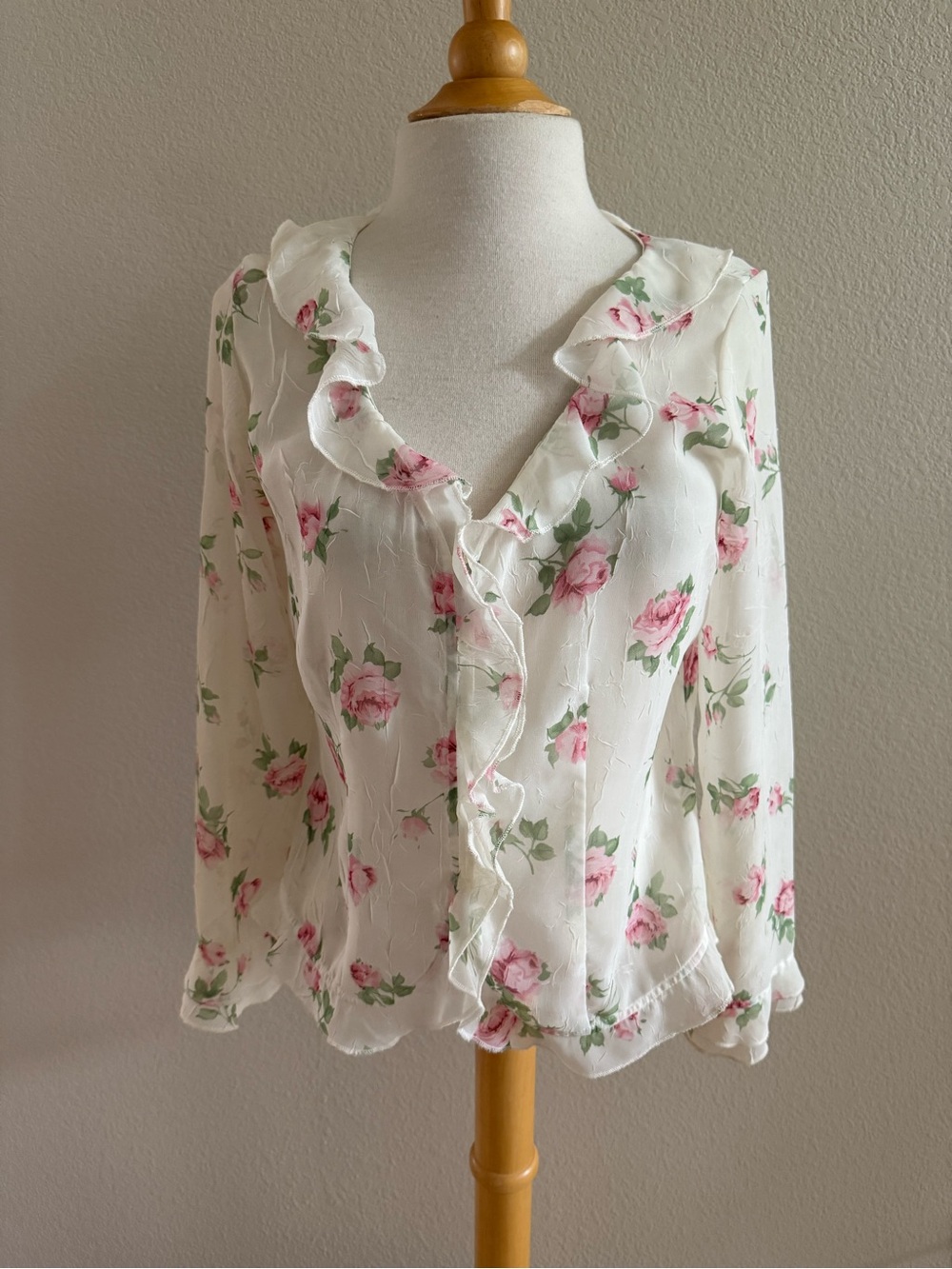 Boston Proper Sheer White Floral Ruffle Blouse  Top SZ 2 Feminine Soft